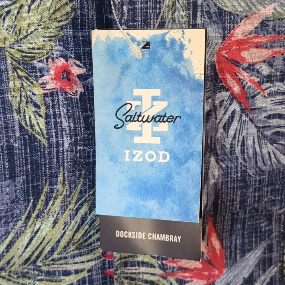 NWT IZOD SALTWATER Men's XL Blue Tropical Short Sleeve Shirt - Picture 8 of 11